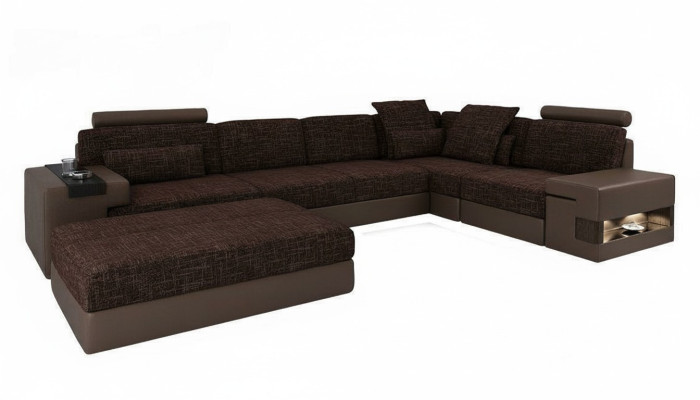Moderne designer hoekbank L-vorm meubels stoffering textiel met voetenbank 2-delige set nieuw.