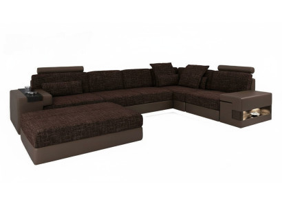 Moderne designer hoekbank L-vorm meubels stoffering textiel met voetenbank 2-delige set nieuw.