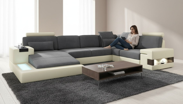 Woonkamer Designerbank Bekleding LederStof Zit Modern Hoekbank U-vorm