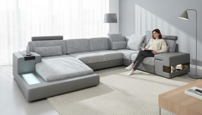 U-vorm meubels bankbed functies bekleding textiel moderne design hoekbank nieuw bankstel