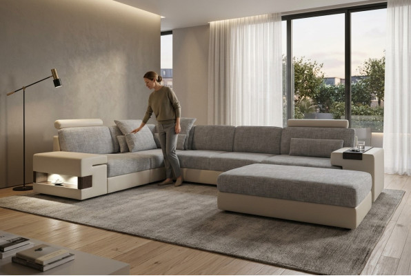 Woonkamer L-vorm Modern Design Bank Bankstel Zithoek met Poef Woonkamermeubels