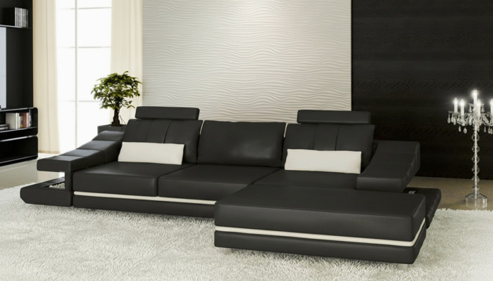 Moderne luxe design bank van leer, 3-zits met hocker voor in de woonkamer of kantoor, NIEUW.