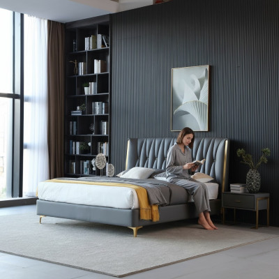 Hotel Luxe Design Bedden Bekleding Metaal Leder Slaapkamer Roestvrij staal