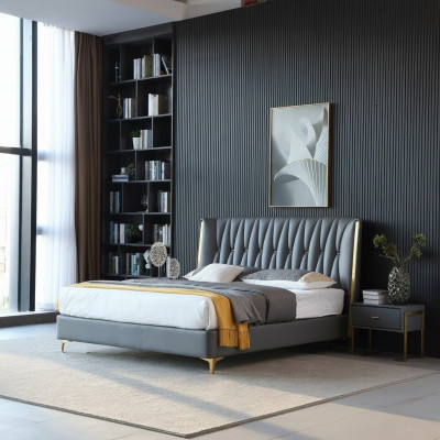 Hotel Luxe Design Bedden Bekleding Metaal Leder Slaapkamer Roestvrij staal