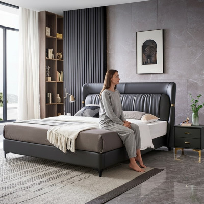 Luxe bed slaapkamer leren bekleding decor tweepersoonsbedden metalen ontwerp