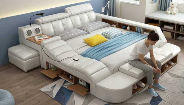 Ontwerp Bed XXL Grote Bedden Leren Bekleding Hotel 180x200cm Multifunctioneel