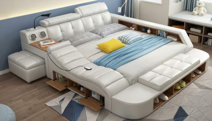 Ontwerp Bed XXL Grote Bedden Leren Bekleding Hotel 180x200cm Multifunctioneel