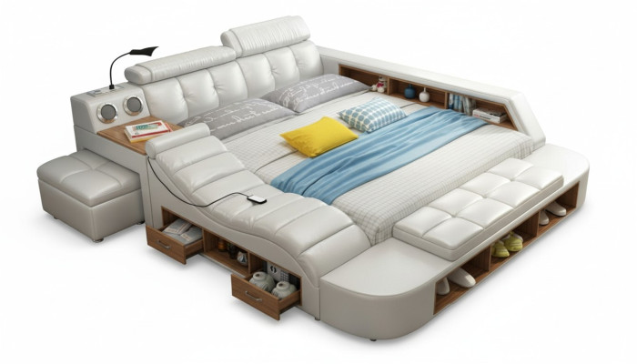 Ontwerp Bed XXL Grote Bedden Leren Bekleding Hotel 180x200cm Multifunctioneel