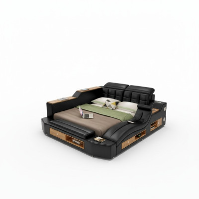 Ontwerp lederen bedden hotel dubbel multifunctioneel bed bluetooth luidsprekers luxe.