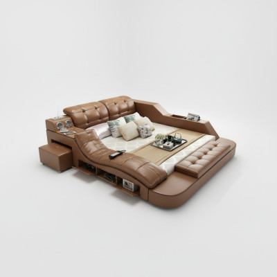 Tweepersoons luxe leren bed + USB-beklede bedden Moderne hotel multifunctionele massage