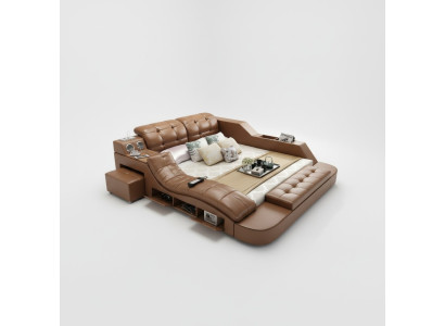 Tweepersoons luxe leren bed + USB-beklede bedden Moderne hotel multifunctionele massage