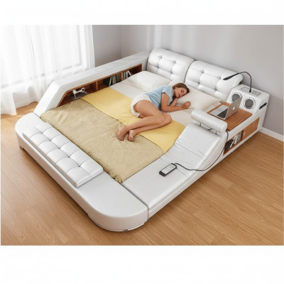 Ontwerp Dubbel Luxe Leren Bed Bekleed Bedden met USB Hotel Multifunctioneel Nieuw
