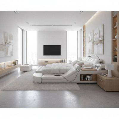 Ontwerp Dubbel Luxe Leren Bed Bekleed Bedden met USB Hotel Multifunctioneel Nieuw