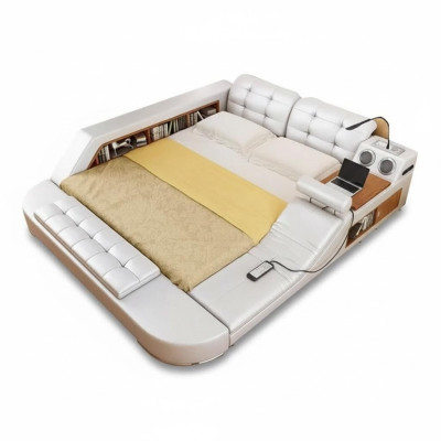 Ontwerp Dubbel Luxe Leren Bed Bekleed Bedden met USB Hotel Multifunctioneel Nieuw