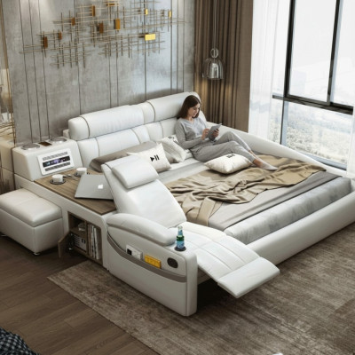 Ontwerpbed XXL Grote Bedden Lederen Hotelbekleding 180x200cm Multifunctioneel