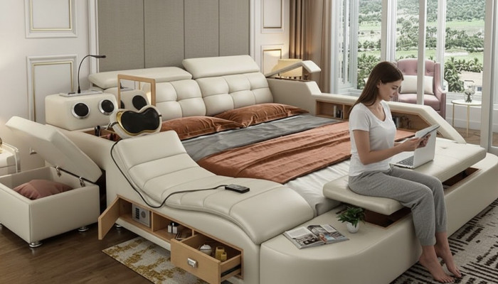 Multifunctioneel bed Luxe designleren bedden Dubbele plank 180x200 cm