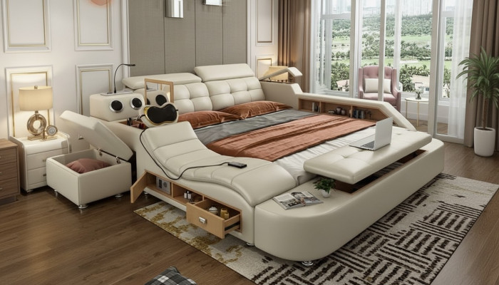 Multifunctioneel bed Luxe designleren bedden Dubbele plank 180x200 cm