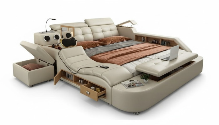 Multifunctioneel bed Luxe designleren bedden Dubbele plank 180x200 cm