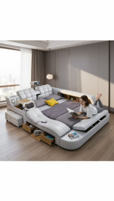 Multifunctioneel Deluxe bed massage bed hotel gestoffeerd Led usb radio