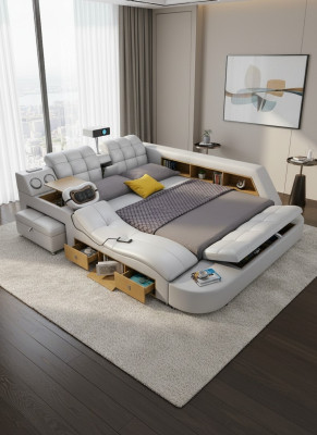 Multifunctioneel Deluxe bed massage bed hotel gestoffeerd Led usb radio