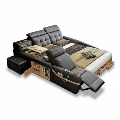 Multifunctioneel Deluxe Bed met Massagefunctie Hotelbed met bekleding Led usb Radio