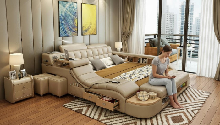 Multifunctionele bedden Luxe leren bedbekleding Moderne hotelmassagefunctie Nieuw