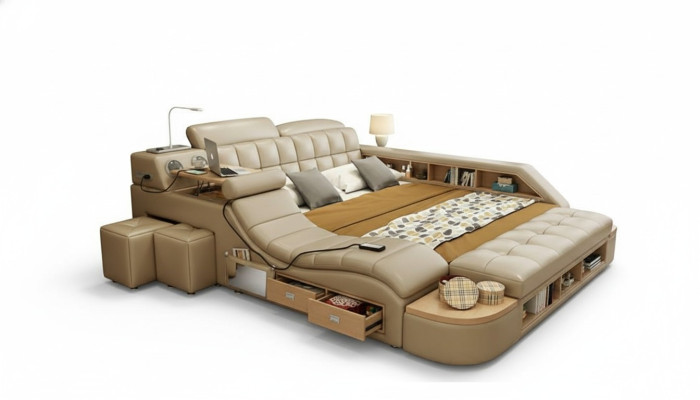 Multifunctionele bedden Luxe leren bedbekleding Moderne hotelmassagefunctie Nieuw