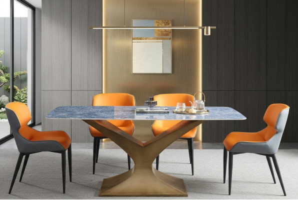 Luxe eettafel van metaal roestvrij staal tafels meubels zuiltje tafel eettafels marmer stijl
