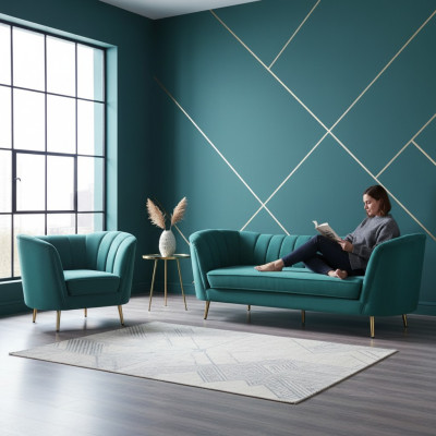 Zit ontwerp bank lounge bank 2 zits woonlandschap ontspanning fluweel massief hout