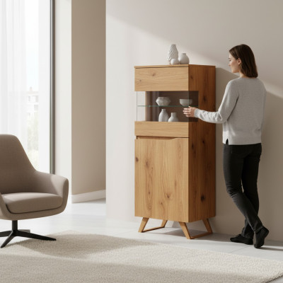 Moderne glazen vitrinekast dressoir houten designkast vitrinerek nieuw