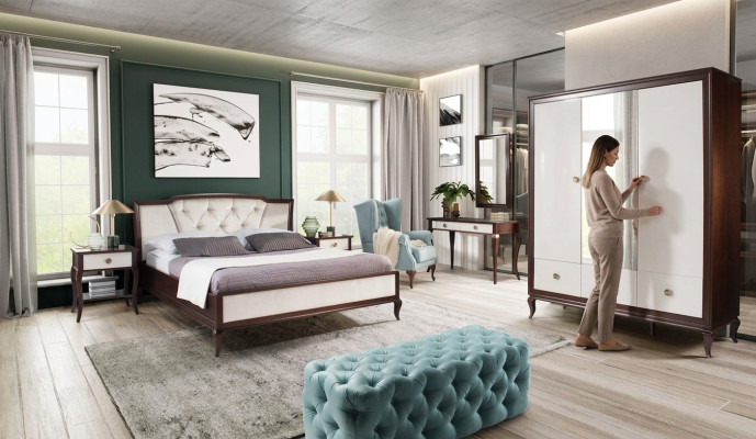 Volledige slaapkamer set 4-dlg Ontwerp Bed + 2x Nachtkastje + Kledingkast