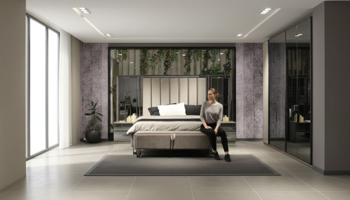 Exclusieve luxueuze slaapkamer set: bed, 2 nachtkastjes & bank