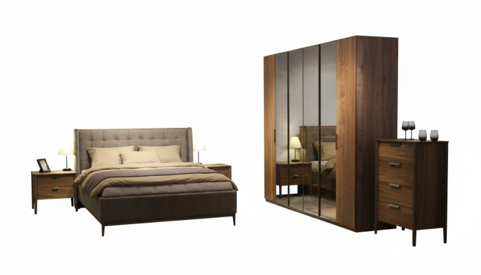 Designer Slaapkamer Set Luxe Bed 2x Nachtkastje Hout Volledig nieuw 3-delig.