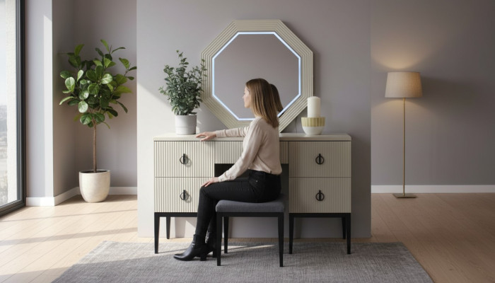 Praktisch Modern en Nieuw Slaapkamer Kaptafel met Spiegel en Krukje