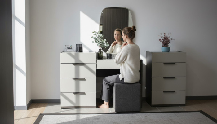 Ontwerp kaptafel met spiegel Luxe slaapkamer meubels Kruk 3-delige set Nieuw