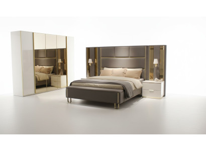 Bed 2x Nightstands 3-piece Bedroom Double Bed Design Furniture Wood New Set