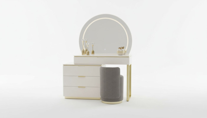 Toilettafel Set met spiegel Slaapkamermeubilair Ontwerp Kruk 3-delige Nieuw