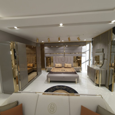 Ontwerp slaapkamer 3-delig. Bed 2x nachtkastjes Moderne luxe beddengoedset nieuw.
