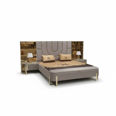 Ontwerp slaapkamer 3-delig. Bed 2x nachtkastjes Moderne luxe beddengoedset nieuw.