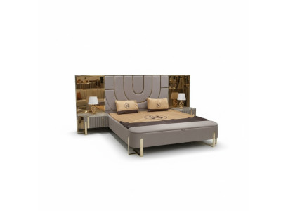 Ontwerp slaapkamer 3-delig. Bed 2x nachtkastjes Moderne luxe beddengoedset nieuw.
