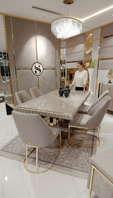Modern meubelset 6x stoelen eetkamer gestoffeerde stoelen textiel stoelgroep