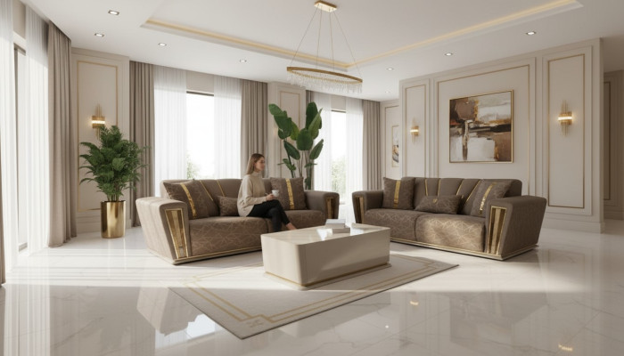 3+3 zits Moderne bankstel Fauteuil Textiel Grijs Bank 3-zits Luxe Compleet 2-dlg