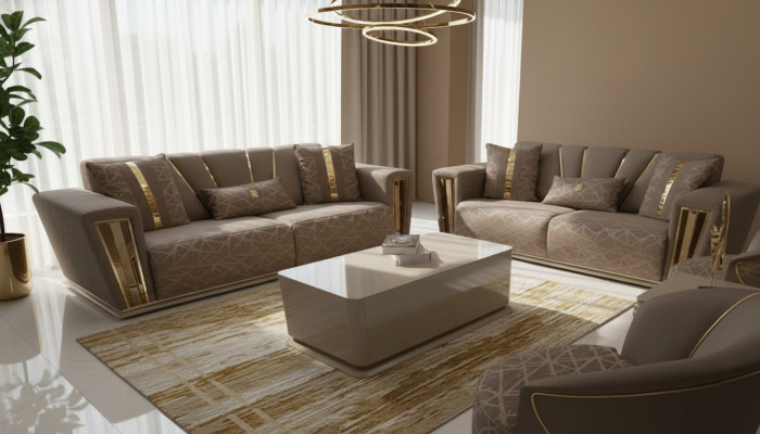 3+3 zits Moderne bankstel Fauteuil Textiel Grijs Bank 3-zits Luxe Compleet 2-dlg