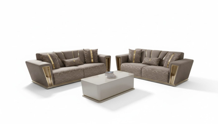 3+3 zits Moderne bankstel Fauteuil Textiel Grijs Bank 3-zits Luxe Compleet 2-dlg