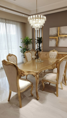 Klassieke eettafel 200x110cm Goud Luxe Houten Tafel Eetkeuken Nieuwe Ontwerp Tafels