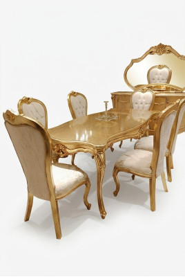 Design Eetkamer Compleet Eettafel + 6x Stoelen Klassieke Meubelen Houten Tafel Nieuw