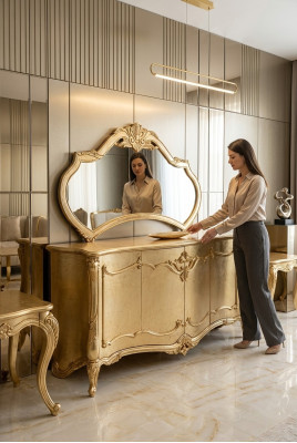 Luxe dressoir met spiegel set commode houten laden Klassiek