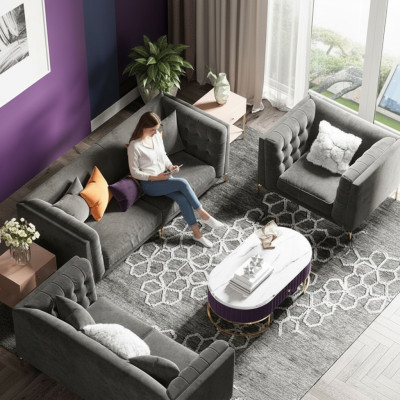 Stof hoekbank Relax zitontwerp bank loungebanken fluwelen bank 3-zitsbank.