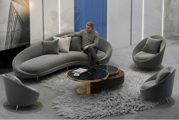 Hoekbank + fauteuil woonlandschap Relax zitmeubel design bank loungebanken textiel fluweel