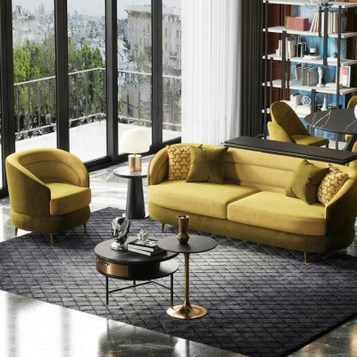 Ontwerp Bank Lounge Bankstellen Fluweel Bankstel 3+1 Zits Bank Woonlandschap Geel